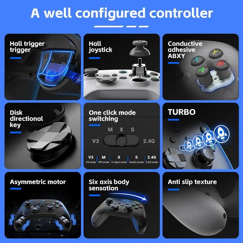 G6 Wireless Gaming Controller with Hall Effect Trigger & Joystick — Compatible with Switch, PC, Android & iOS