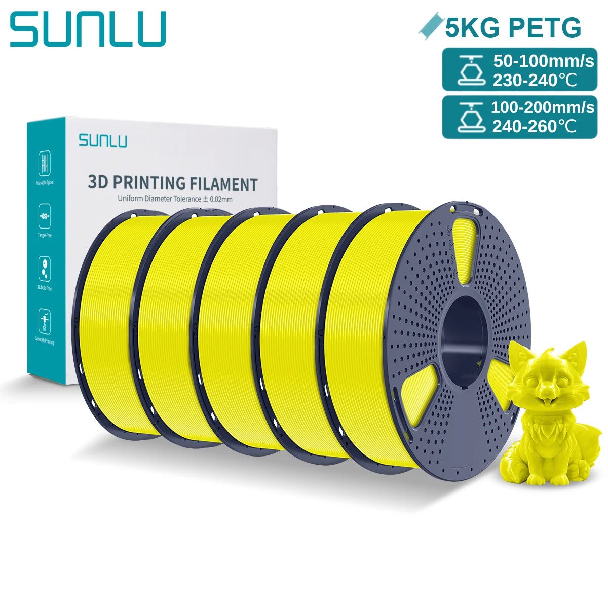SUNLU PETG 3D Printer Filament 5KG – 1.75mm High‑Toughness Filament with Reusable Spool for FDM Printers