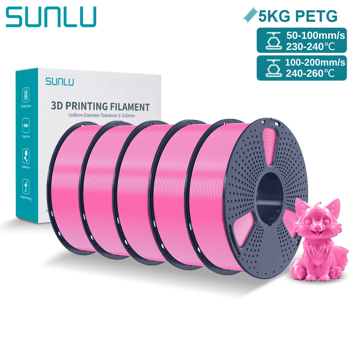 SUNLU PETG 3D Printer Filament 5KG – 1.75mm High‑Toughness Filament with Reusable Spool for FDM Printers
