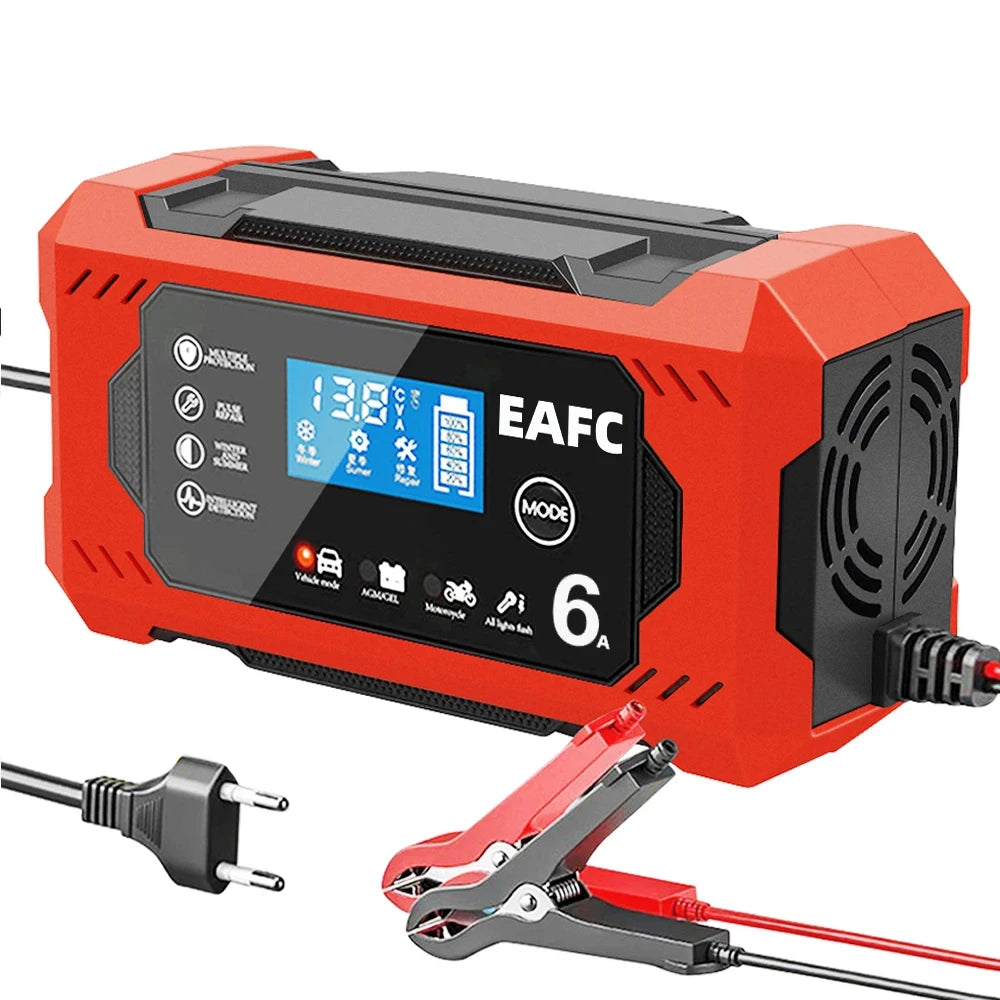12V 6A Intelligent Car Battery Charger with Pulse Repair — Auto-Stop, Dual Mode | Compatible with Motorcycle, Truck & Lead Acid Batteries