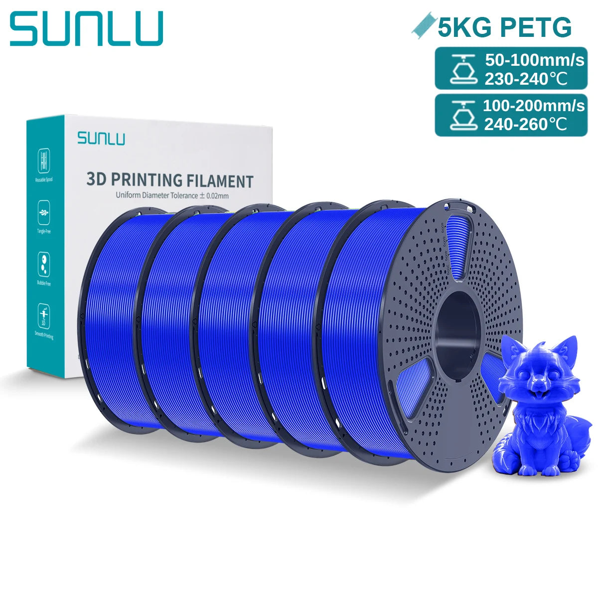 SUNLU PETG 3D Printer Filament 5KG – 1.75mm High‑Toughness Filament with Reusable Spool for FDM Printers