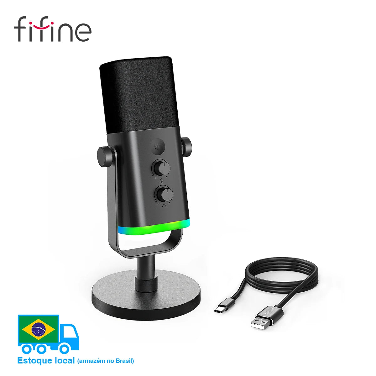 FIFINE AM8 USB/XLR Dynamic Microphone with RGB Lighting, Headphone Jack & Mute Button – Ideal for PC Gaming, Recording, Streaming, and AmpliGame Setups