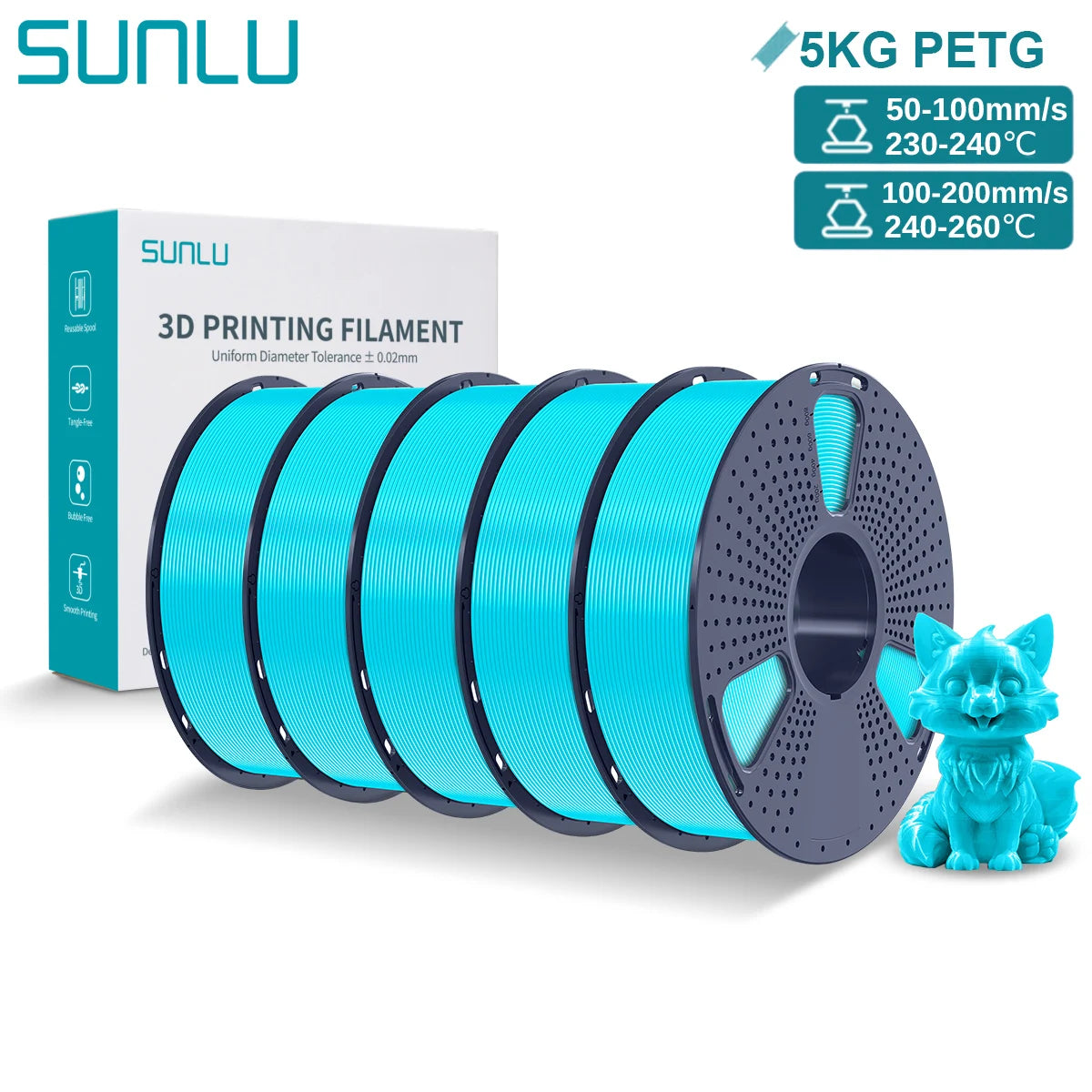 SUNLU PETG 3D Printer Filament 5KG – 1.75mm High‑Toughness Filament with Reusable Spool for FDM Printers