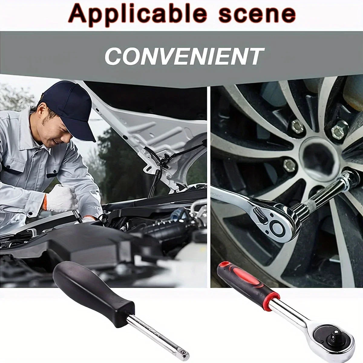 46‑Pc Family Mechanic Tool Kit 1/4" Drive – Metric & Inch Sockets, Hex Bit Set, Ratchet Wrench for Auto Repair and Home Use