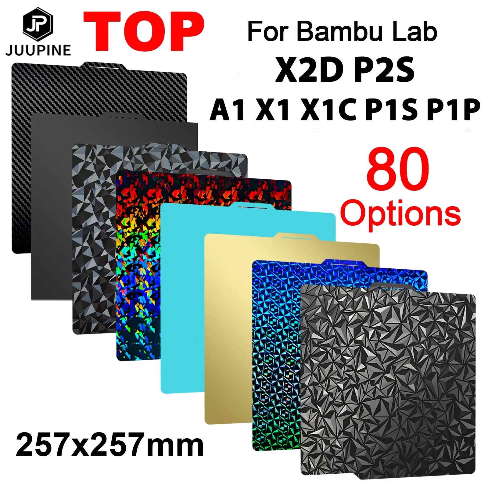 JUUPINE Spring Steel Build Plate 257×257mm – Replacement Build Plate for BambuLab X2D, P2S, A1, X1C, P1S 3D Printers