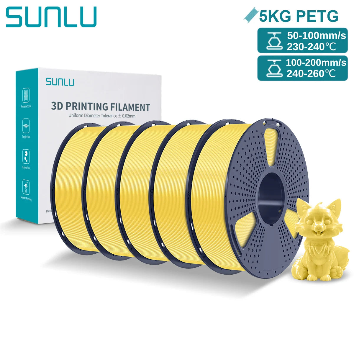 SUNLU PETG 3D Printer Filament 5KG – 1.75mm High‑Toughness Filament with Reusable Spool for FDM Printers