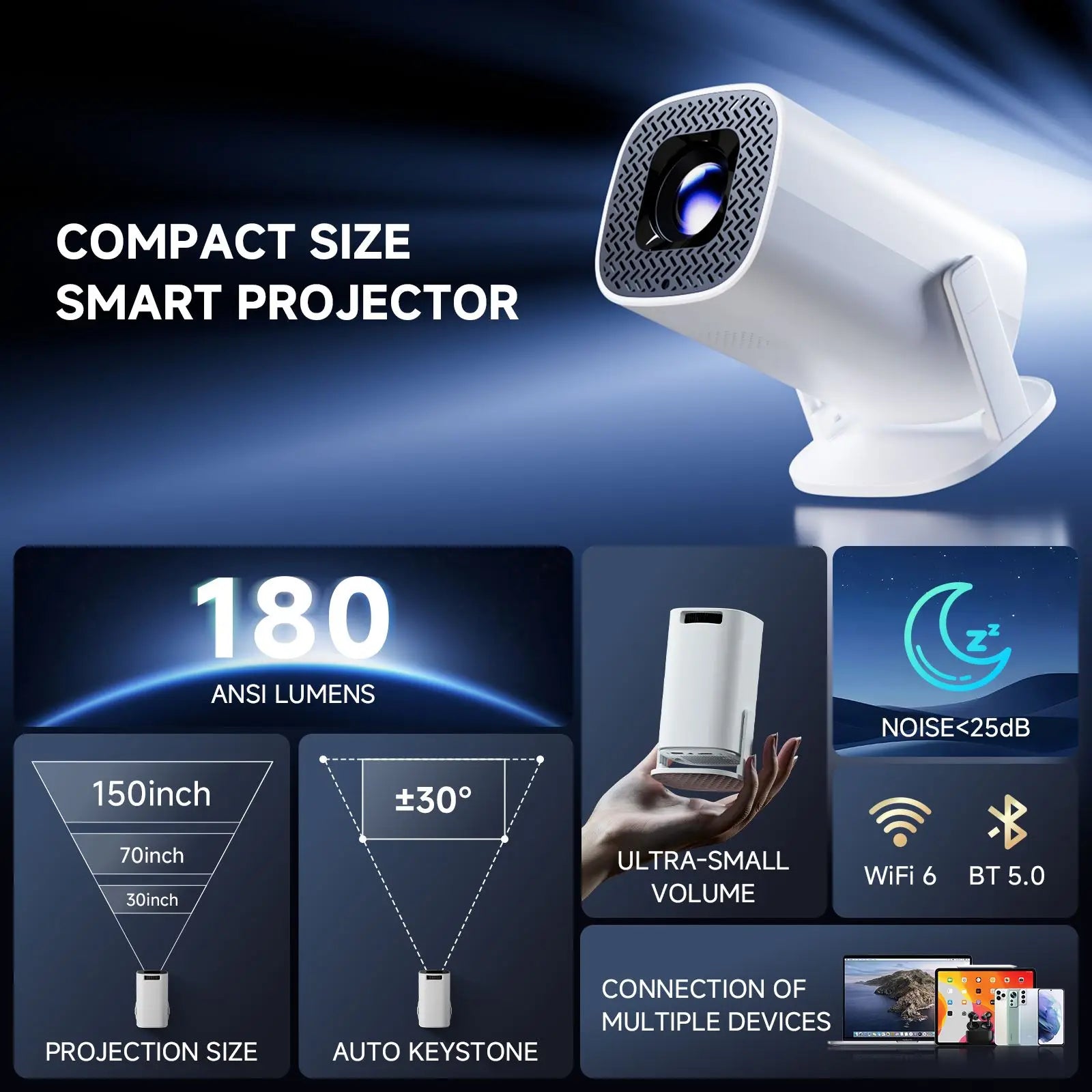 P30 Pro Mini Smart Projector – Portable Home Theater (Wi-Fi & Bluetooth)