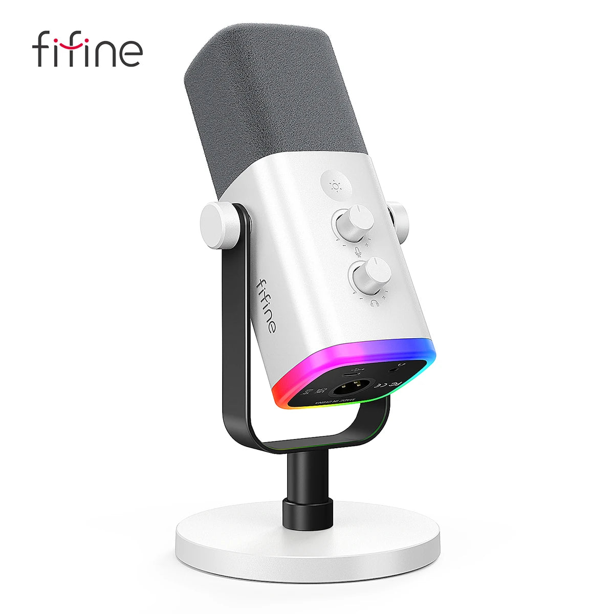 FIFINE AM8 USB/XLR Dynamic Microphone with RGB Lighting, Headphone Jack & Mute Button – Ideal for PC Gaming, Recording, Streaming, and AmpliGame Setups