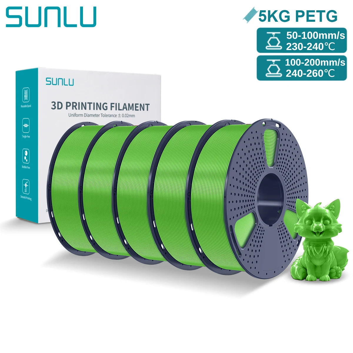 SUNLU PETG 3D Printer Filament 5KG – 1.75mm High‑Toughness Filament with Reusable Spool for FDM Printers