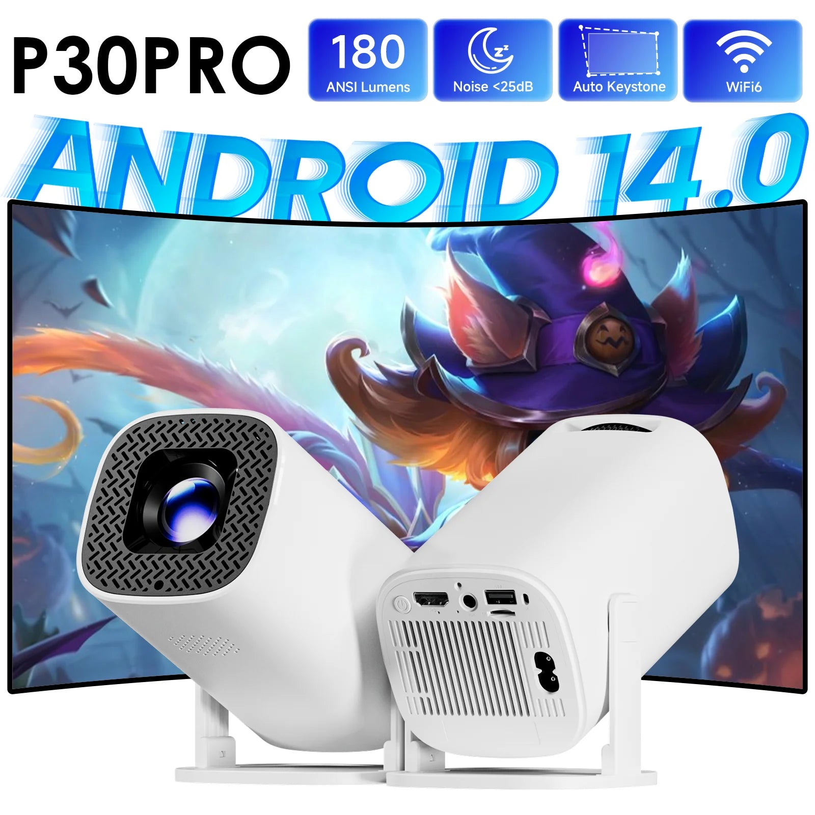 P30 Pro Mini Smart Projector – Portable Home Theater (Wi-Fi & Bluetooth)